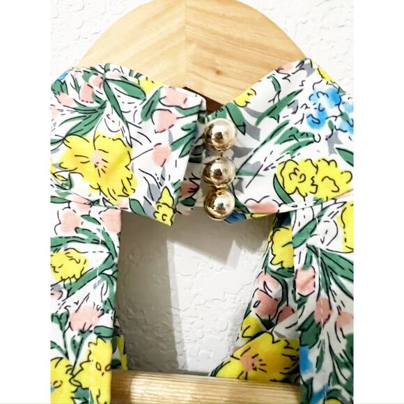 BEULAH Women’s Dress Small Yellow Floral Tie-Neck Midi V-Neck Vintage Inspired - Picture 4 of 10